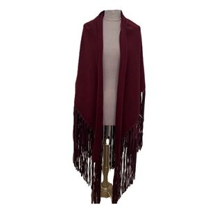 Hermes Cashmere Burgundy Fringe Shawl
